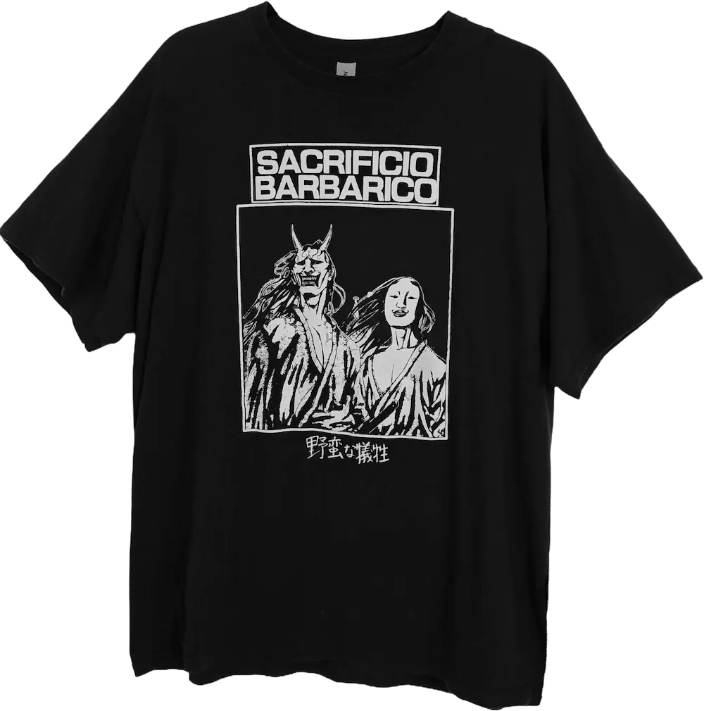 Camisa negra de Sacrificio Barbárico, diseño 2025
